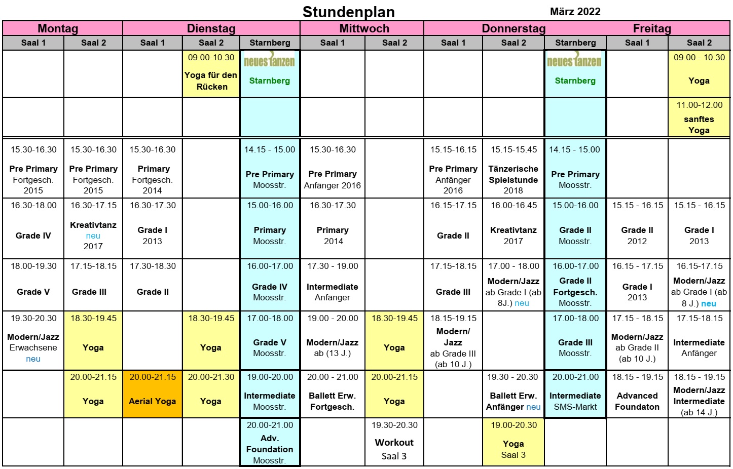 Ballettzentrum Taufkirchen - Stundenplan: März 2022