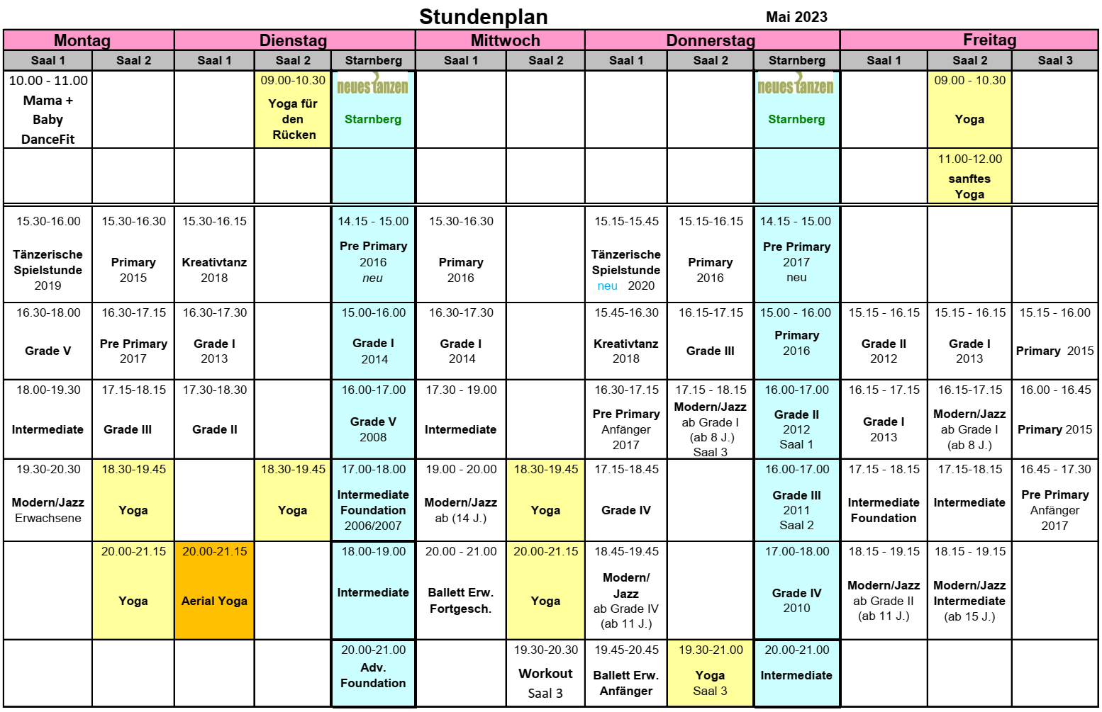 Ballettzentrum Taufkirchen - Stundenplan: Mai 2023