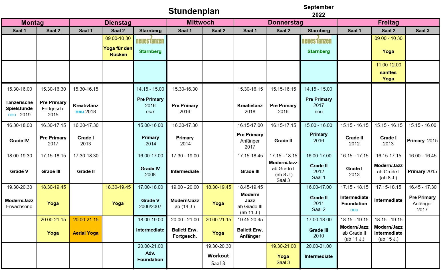 Ballettzentrum Taufkirchen - Stundenplan: September 2022