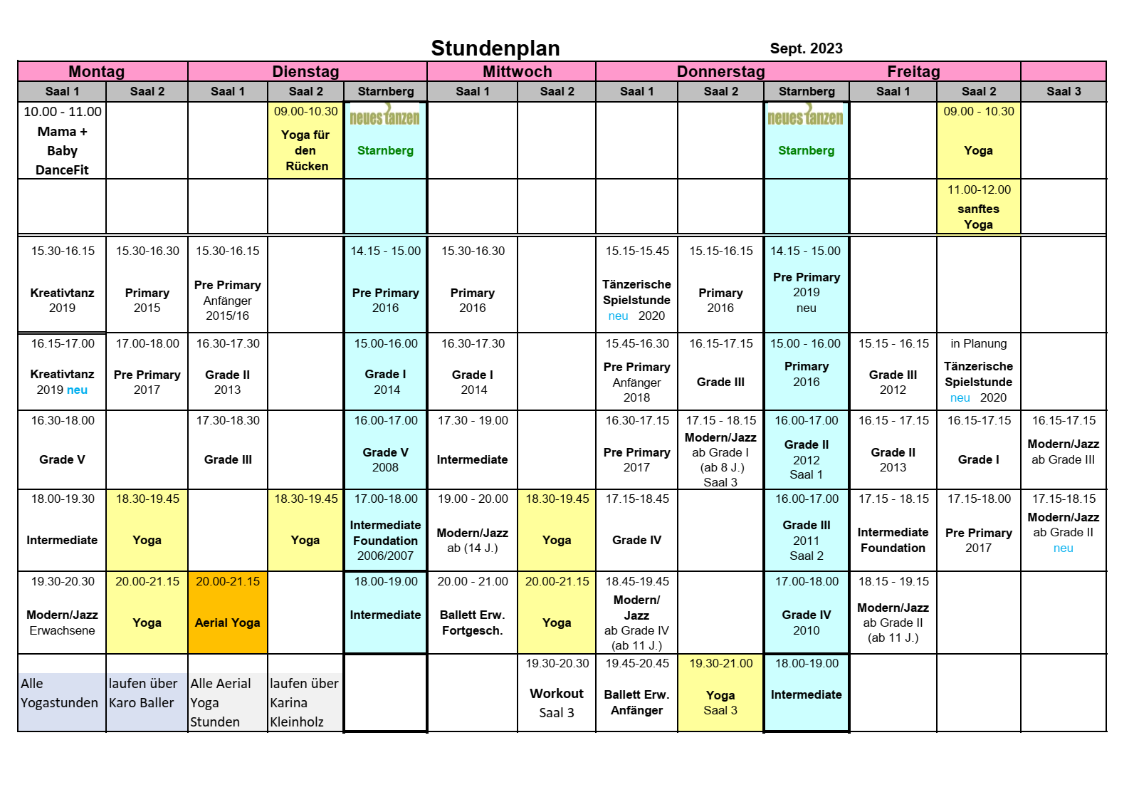 Ballettzentrum Taufkirchen - Stundenplan: September 2023